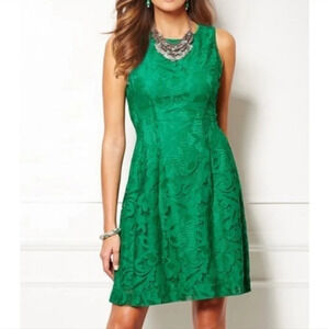 New York & Company Eva Mendes Emerald Green Sleeeless Lace 4 Aline Dress
